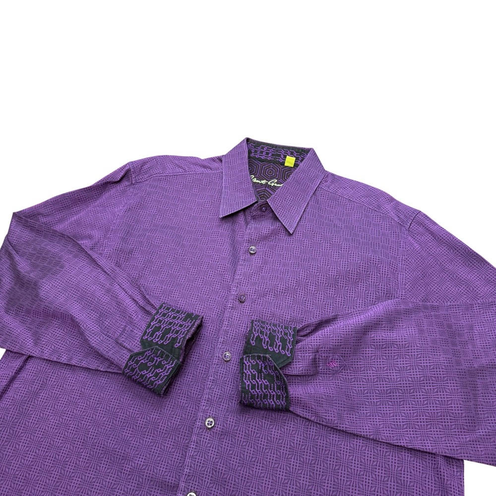 Robert Graham Button Down Shirt Mens XL Purple Geometric Jacquard Classic Fit LS